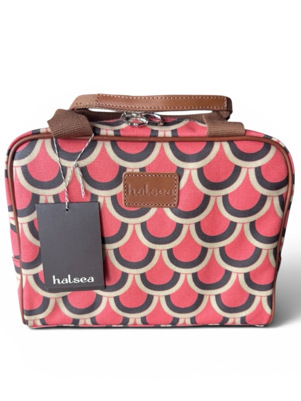 Halsea Kona Koi Coated Canvas Train Cosmetic Case Coral NWT Travel Makeup Bag